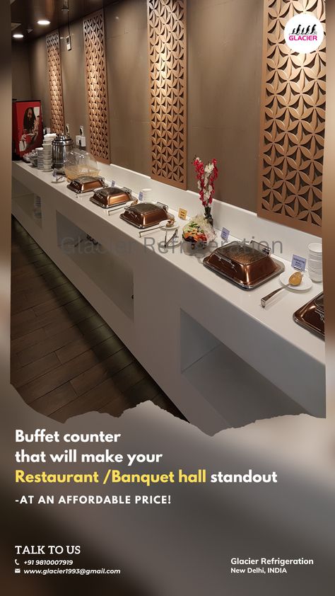 beautiful modern white buffet counter designed by glacier refrigeration Buffet Counter Design, Counter Restaurant, Buffet Counter, Hotel Buffet, Hotel Owner, Buffet Restaurant, Hotel Room Design, Counter Design, Serving Table