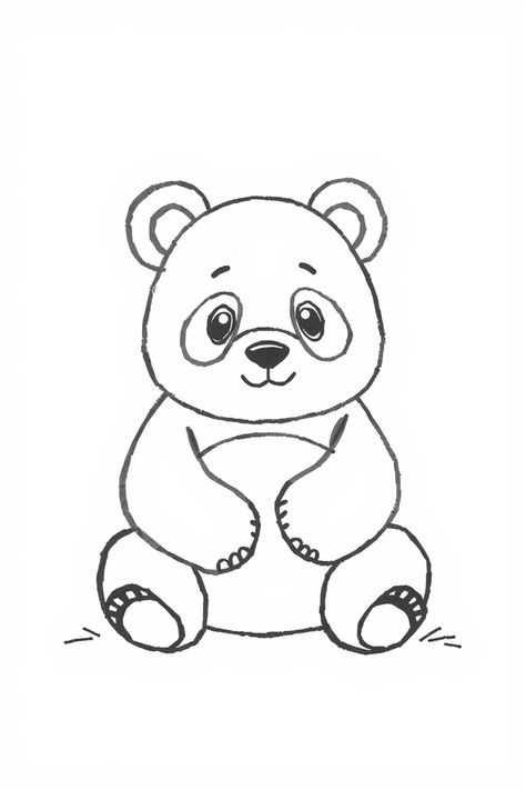 Check Out This Simple Panda Line Drawing & 12+ Other Panda Drawing Ideas! #drawingideas #drawinginspiration Panda Line Drawing, Panda Simple Drawing, Panda Drawing Simple, Panda Outline, Panda Drawings, Panda Sketch, Bamboo Drawing, Bicycle Drawing, Sea Turtle Drawing