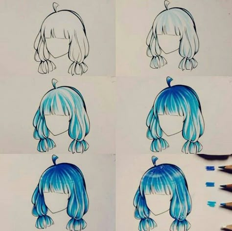 Copic Marker Art, Digital Painting Tutorials, Anime Hair, Color Pencil, Marker Art, Digital Art Tutorial, How To Draw Hair, Drawing Tips, Drawing Techniques