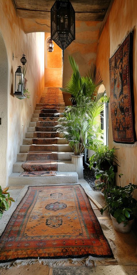 Boho Hallway accented with embroidered or tasseled cushions for a detailed look Boho Hallway, Boho Interior Design, Hallway Designs, Hallway Design, Casas Coloniales, Stil Boho, Bohemian Interior, Boho Interior, Bohemian Home