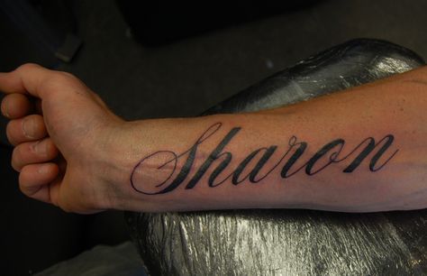 Sharon Forearm Script Lettering Tattoo Script Names Tattoo, Script Tattoo On Forearm, Name On Forearm Tattoo, Sharon Name Tattoo Design, Shane Tattoo Name, Script Lettering Tattoo, Lettering Tattoo, Name Tattoo Designs, Name Wallpaper