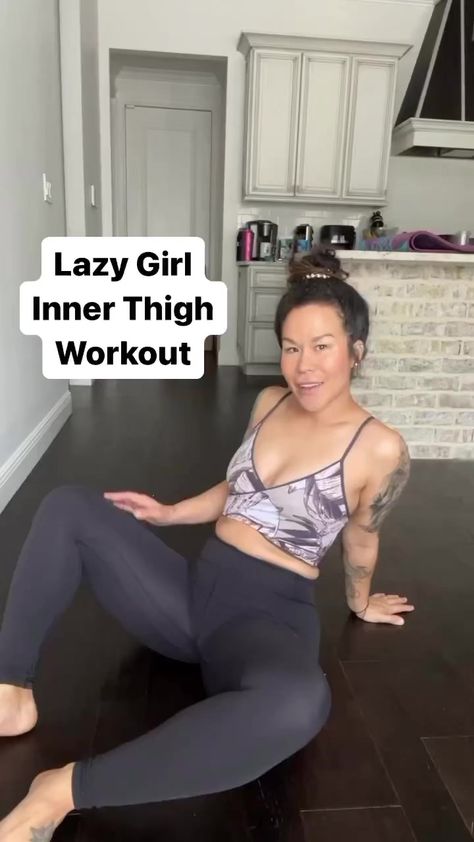 Lazy girl inner thigh workout 💖 complete each move 10 times and repeat 4 times. Click the link in my bio to visit my website to grab my home workout guides and fitness app. | Sia Cooper | Thigh Workout, Thighs Exercises, Inner Thigh Workout, Mommy Workout, Workout Without Gym, Thigh Exercises, Bodyweight Workout Beginner, Post Partum Workout, Lazy Girl