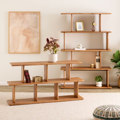 Warner Natural Mango Wood Modern Bookshelf Collection - World Market Bookshelf Collection, Mid Century Bookshelf, Modern Bookshelf, Living Room Collections, World Market, New Room, Mango Wood, Bookshelves, Bookcase