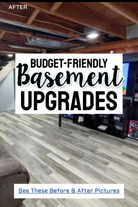 Budget Friendly Basement Upgrades - from Unfinished Basement Remodels – Before and After Inspiration To Turn Your Basement Into New Living Space On a Cheap DIY Budget Or Not Before And After Finished Basement, Basement Posts Ideas, Diy Bedroom In Basement, Basement Simple Remodel, Basement Semi Finished, Converted Basement Ideas, Lower Level Family Room Ideas Basement Designs, Make Unfinished Basement Cozy, Fun Finished Basement Ideas