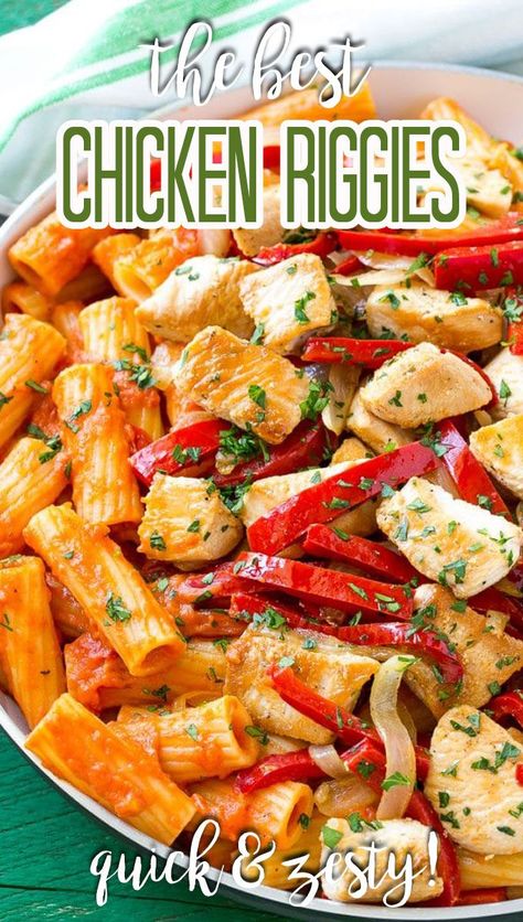 Spicy Chicken Riggies, Easy Chicken Riggies Recipe, Rigatoni And Chicken Recipes, Chicken Rigatoni Pasta Recipes, Chicken And Peppers Pasta, Chicken In Tomato Sauce Recipes, Chicken Riggies Recipe Easy, Chicken Pasta Recipes Red Sauce, Chicken Peppers Pasta