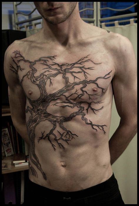 50 Tree Tattoo designs for Men and Women Cool Top Surgery Tattoos, Back To Chest Tattoo, Chest Tattoos Top Surgery, Top Sergury Scar Tattoos, Top Surgery Scar Tatoos, Tattoos Scarring, Tattoo Ideas Top Surgery, Ftm Scar Tattoo Cover Up, Top Surgery Chest Tattoo