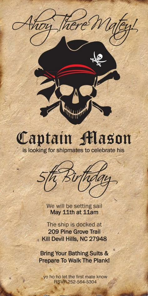 Pirate Invitation por TheBurchsDesigns en Etsy: Pirate Party Invitations Template, Pirate Birthday Party Invitations, Pirate Party Invitations, 4de Verjaardag, Pirate Birthday Invitations, Caribbean Party, Pirate Invitations, Pirate Themed Birthday, Pirate Theme Party