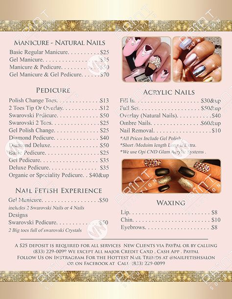 NMN2-14-Back - Menu 2 Views -  Nails Salon Archives - Printing For Nails Salon Nail Salon Menu Ideas, Nail Service Menu Ideas, Menu Nail, Luxury Nail Salon, Nail Salon Prices, Nail Tech School, Posh Nails, Opal Nails, Usa Nails