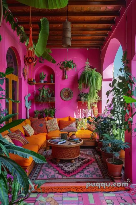 Balcony Vibes, Colourful Homes, Boho Balcony, Mexico Aesthetic, Bohemian Patio, Plant Illustrations, Colorful Patio, Balcony Ideas Apartment Outdoor, Colorful Cottage