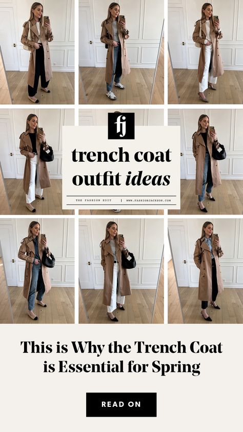 trench coat outfits Fashion Jackson Trench Coat, Trench Coat Outfit London, Sand Trench Coat Outfit, Trench Coat Business Casual, How To Wear A Trench Coat Winter, Light Tan Trench Coat Outfit, Tan Trench Coat Outfit Fall, Tan Rain Coat Outfit, Fall Trench Coat Outfits Casual