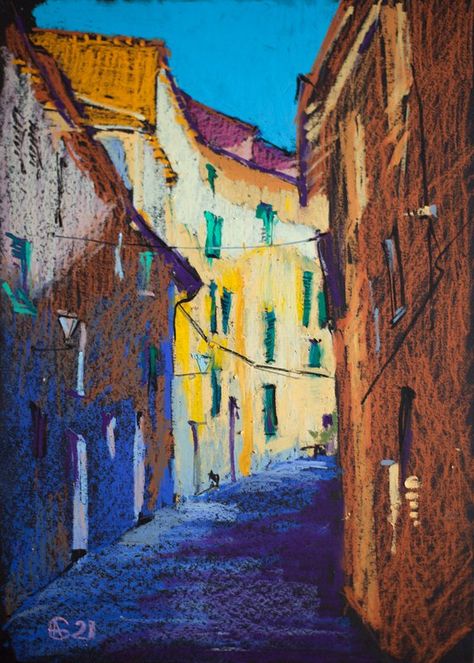 Architecture Oil Pastel, Oil Pastel Architecture Drawing, Oil Pastel Cityscape, City Oil Pastel, Oil Pastel Architecture, Oil Pastel Landscape Drawing, Abstract Oil Pastel Art, Oil Pastel Art Landscape, Oil Pastel Art Ideas Inspiration