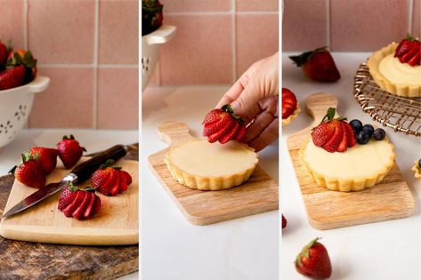 Easter Pastries, Mini Tart Shells, Mini Tart Recipes, Mini Fruit Tarts, Strawberries And Blueberries, Fruit Tart Recipe, Mini Tart Pans, Tart Dough, Fruit Tarts