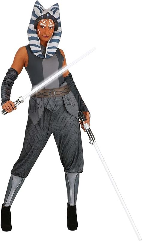 STAR WARS Ahsoka Tano Official Adult Costume - Jumpsuit with Waist Belt, Armbands, and Fabric Headpiece. Grogu Costume, Ahsoka Costume, Ahsoka Tano Costume, Female Costume Ideas, Star Wars Female, Hotel Transylvania Costume, Forrest Gump Costume, Karate Kid Costume, Ace Ventura Costume