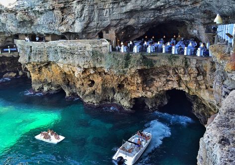 Magnificent Restaurant Built Into A Cave In A Cliff On The Italian Coast | DeMilked Grotta Palazzese, Italy Restaurant, Beaded Baubles, Romantic Restaurant, Most Romantic Places, Unique Restaurants, Romantic Places, Italy Trip, Southern Italy