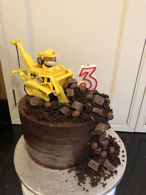 Rubble Construction Cake, Paw Patrol Cake 2nd Birthday, Paw Patrol Construction Cake, Paw Patrol Chocolate Cake, Chocolate Paw Patrol Cake, Paw Patrol Cake Rubble, Rubble And Crew Birthday Cake, Rubble Cake Paw Patrol, Rubble And Crew Birthday Party