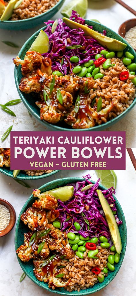 Teriyaki Cauliflower Power Bowls Veggie Packed Meals, Vegetarian Family Meals, Antiinflammatory Meals Dinner, Healthy Meatless Meals, Protein Power Bowl, Healthy Gluten Free Meals, Vegan Power Bowl, Teriyaki Cauliflower, Cauliflower Bowl