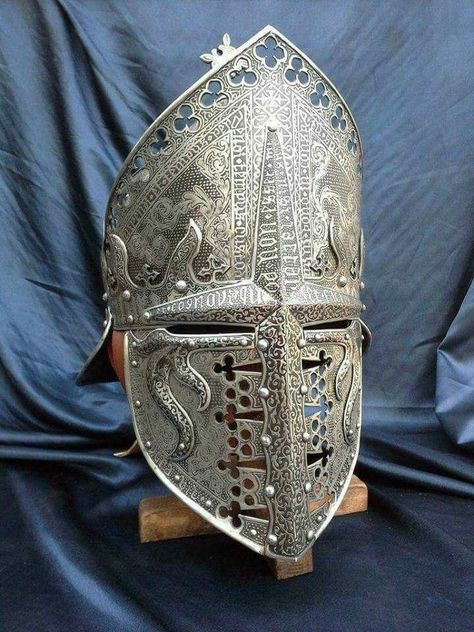 13th century bishop helmet Helmet Armor, Medieval Helmets, Ancient Armor, Knights Helmet, Heroic Fantasy, Historical Armor, Ange Demon, Knight Armor, Arm Armor