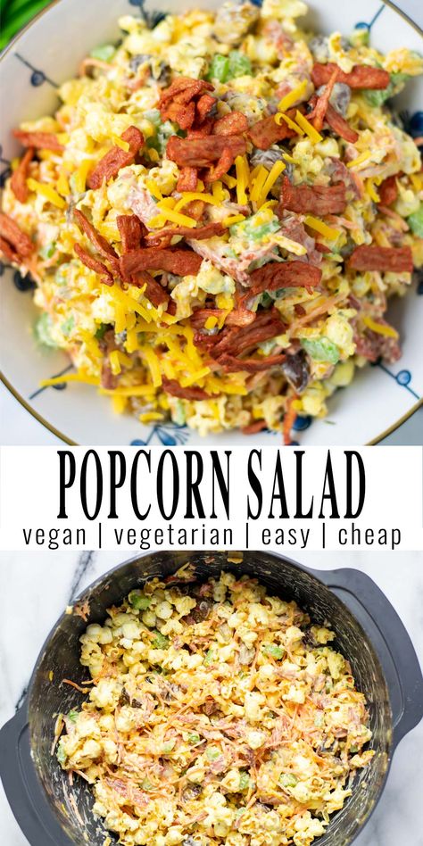 Corn Salad Vegan, Macaroni Salad Vegan, Vegan Popcorn Seasoning, Popcorn Salad, Vegan Coleslaw No Mayo, Vegan Potato Salad No Mayo, Great Salad Recipes, Clean Eating Vegan, Vegan Salad Recipes