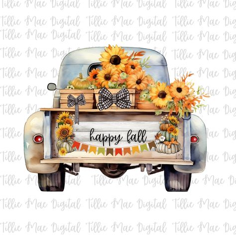 Old Farm Truck, Sunflower Basket, Harvest Truck, Fall Artwork, Mod Podge Crafts, Sun Flowers, Png Vintage, Farm Trucks, Tshirt Pillow