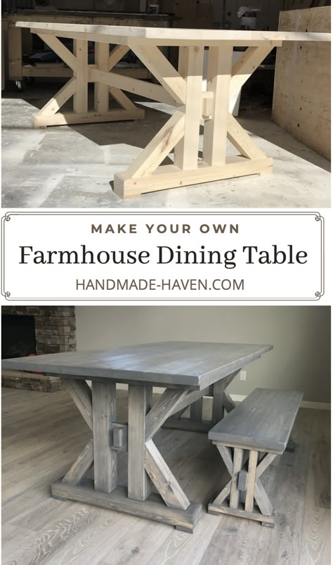 Handmade Farmhouse Table, How To Make A Dining Table, How To Build A Table, Diy Dining Room Chairs, Farmhouse Dining Table Diy, Table Diy Ideas, Farmhouse Table Ideas, Diy Farmhouse Dining Table, Farm Style Dining Table