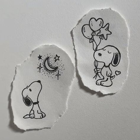 Snoopy Moon Tattoo, Snoopy Tattoo Aesthetic, Doodle Patchwork Tattoo, Snoopy Couple Tattoo, Simple Snoopy Tattoo, Snoopy And Woodstock Tattoo Matching, Snoopy Matching Tattoos, Cute Snoopy Tattoo, Matching Snoopy Tattoos