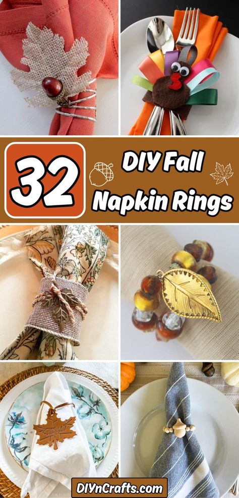 32 DIY Fall Napkin Rings Diy Napkin Rings Thanksgiving, Napkin Ring Ideas, Fall Napkin Rings, Halloween Napkin Rings, Diy Napkin Rings, Rustic Napkin Rings, Thanksgiving Napkin Rings, Holiday Napkin Rings, Senior Living Activities