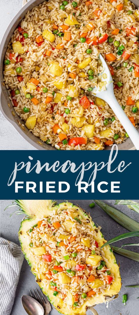 Pineapple White Rice, Fried Rice In Pineapple Bowl, Pineapple Chunk Recipes, Foods With Pineapple, Hawaiian Pineapple Rice, Rice Pineapple Recipes, Rice And Pineapple Recipes, Pineapple Dishes Dinners, Rice With Pineapple Recipe