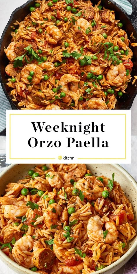 Orzo Paella Recipe, Seafood Orzo Recipes, Orzo Jambalaya, Orzo Dinner Recipes Main Dishes, Shrimp With Orzo Recipes, Meditteranean Pasta, Shrimp And Orzo Recipes Dinners, Recipes With Orzo Pasta, Orzo Recipes Dinner