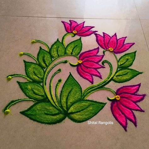 Trending Rangoli Design Images (Kolam Ideas) Rangoli Designs Flower Drawing, Flower Designs Rangoli, Easy Cute Rangoli, Rangoliii Designs Easy, Different Rangoli Ideas, Flower Design Rangoli Beautiful, Easy Rangoli Flower Designs, Simple Free Hand Rangoli Designs, Ragoli Color Design 2023 New