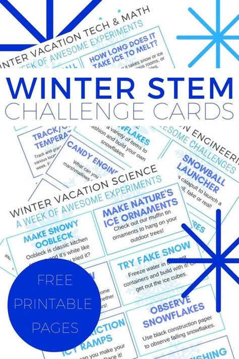 Printable winter STEM challenge activity cards for kids Winter Stem Challenges, Stem Winter, Winter Stem Activities, Winter Science Activities, Winter Stem, Education Printables, Winter Science Experiments, Holiday Stem, Steam Challenges