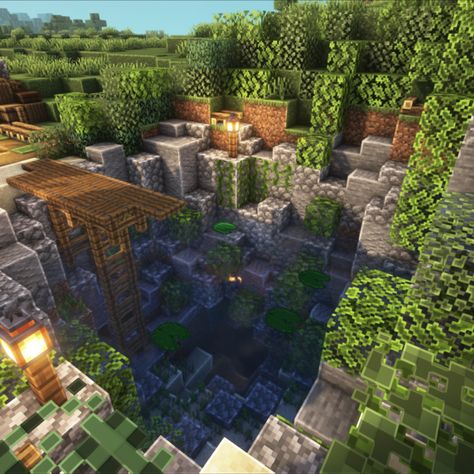 Minecraft Pond Design EASY in Survival, Pond Design, Minecraft Design, Minecraft Build Ideas Waterfall Design Minecraft, Minecraft Places To Build, Mincraft Axalotal Pond, Minecraft Village Fountain Ideas, Mc Pond Ideas, Lava Pool Minecraft, Minecraft Duck Pond, Pond Design Minecraft, Waystone Minecraft Ideas