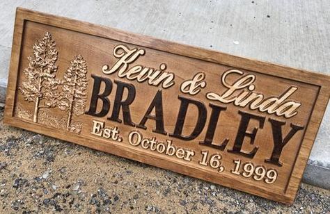 Custom Last Name Sign with Trees-3D Woodworker Wedding Signs Wood, Wooden Family Name Sign, Wedding Sign Decor, Family Wood Signs, 3d Lettering, Cabin Signs, Tree House Decor, Personalized Wood Signs, Wood Wedding Signs