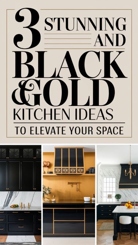 Transform your kitchen into a chic masterpiece with these 3 stunning black and gold ideas! From elegant cabinetry to striking accents, discover how to elevate your space with luxurious touches and clever design tips. Perfect for the modern home chef!  #HomeDecor #KitchenInspo #BlackAndGold Black White Gray Gold Kitchen, Black White Gold Kitchen Ideas, Gold Kitchen Decor Ideas, Black And Gold Kitchen Ideas, Mexican Inspired Kitchen, Gold Kitchen Ideas, Black And Gold Kitchen, Blair House, Kitchen Cabinets Color Combination