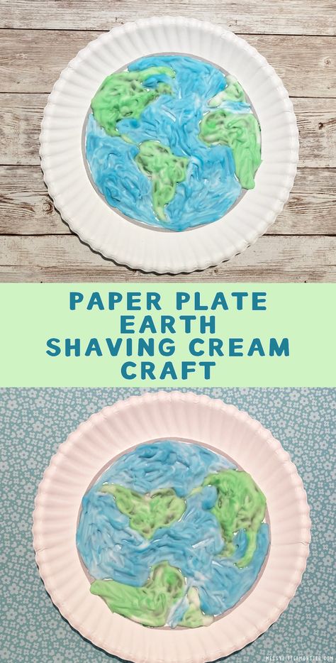 Earth Template, Shaving Cream Art, Earth Day Craft, Globe Projects, Shaving Cream Painting, Painted Earth, Paper Plate Craft, Earth Craft, Paper Plate Crafts For Kids