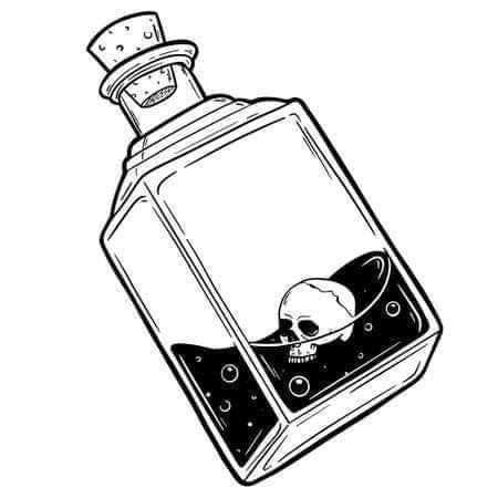 Vial Of Poison, Poison Drawings, Alcohol Poisoning, Bottle Tattoo, Bottle Drawing, Magic Bottles, Magic Symbols, Alcohol Bottles, Book Tattoo