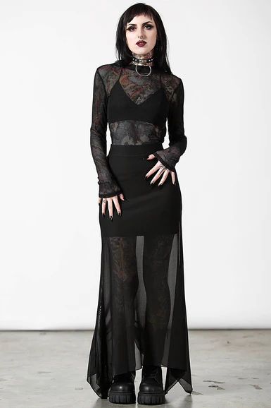 Killstar Clothing, Mesh Maxi Skirt, Goth Outfit, Maxi Rok, Hanky Hem, Mesh Overlay, Mode Inspo, Goth Outfits, Look Vintage