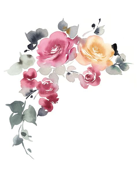 Romantic watercolor floral arrangement Watercolor Flowers Design, Colour Flowers, Floral Painting Design, Watercolor Floral Cards, Water Colour Floral, Floral Illustrations Watercolor, Loose Florals, Watercolor Floral Background, Flower Drawing Design Colour