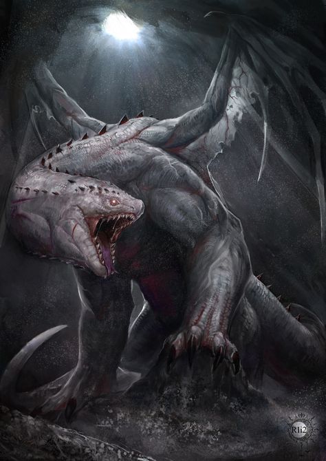 ArtStation - Underground of the Dragon, RIi ２ Dark Animal Art, Monster Rpg Art, Dark Fantasy Monster, Creepy Dragon, Dark Fantasy Dragon, Dnd Dragon Art, Underground Creatures, Evil Dragon, Fantasy Monster Art