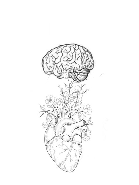 Brain And Spinal Cord Tattoo, Heart And Rose Tattoo, Kintsugi Tattoo Ideas, Kintsugi Tattoo, Brain Drawing, Brain Tattoo, Mommy Tattoos, Head And Heart, Tattoo Feminina