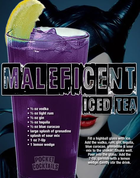 Maleficent Iced Tea Tavern Drinks, Movie Recipes, Pocket Cocktails, Ultimate Sleepover, Disney Drinks, Work Decor, Cocktail Drinks Alcoholic, Mixed Drinks Alcohol, Yummy Alcoholic Drinks