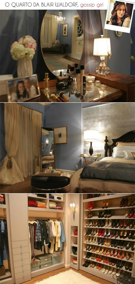 Gossip Girl - Blaire's Room Blair Bedroom Inspiration, Rich Room Decor, Blair Waldorf's Bedroom, Blair Waldorf Penthouse, Blair Waldorf Room Decor, Gossip Girl Bedroom Inspiration, Blair Waldorf Bedroom Inspirations, Blair Waldorf Room Aesthetic, Blair Waldorf Room Inspiration