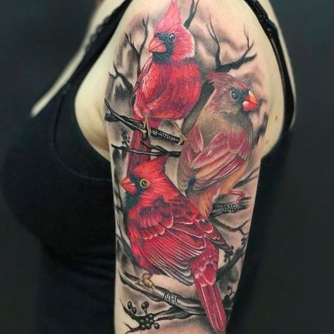 Cardinal Half Sleeve Tattoo, Cardinal Memorial Tattoo, Male And Female Cardinal Tattoo, Cardnial Tattoo, Granny Tattoo, Red Cardinal Tattoo, Red Bird Tattoo, Cardinal Bird Tattoos, Cardinal Tattoo Memorial