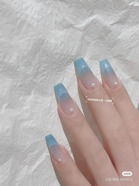 Icicle Nails Korean, Blue Douyin Nails, Blue Korean Nails, Blue Jelly Nails, Nail Art Aesthetic, Asian Nails, Grunge Nails, Casual Nails, Pretty Gel Nails