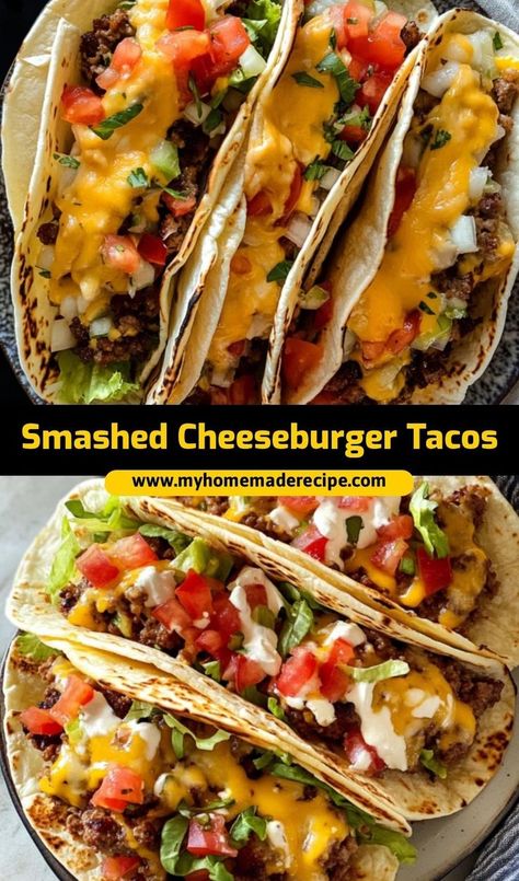 These smashed cheeseburger tacos are the perfect tacos for a fun twist on burgers. Juicy, cheesy, and crispy, they’re the best cheeseburger tacos for taco night Smashed Tacos, Cheeseburger Tacos, The Best Cheeseburger, Fusion Dishes, Crispy Fry, Taco Night, Shredded Lettuce, Tacos Beef, Taco Recipes