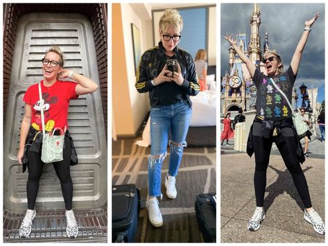 Apparently, I was SO excited for our recent trip to Disney World that I forgot how to take decent outfit photos. Haha. (I look like I was channeling Goofy in all of them!) I blame all the fun and magic of the happiest place on Earth. Disney World Outfits Leggings, Disney February Outfits, What To Wear To Disney In January, Disney Leggings Outfit, Pants For Disney World, Comfy Clothes For Disney World, Casual Graphic T-shirt For Disney Trips, Disney Trip Outfits, Theme Park Outfits