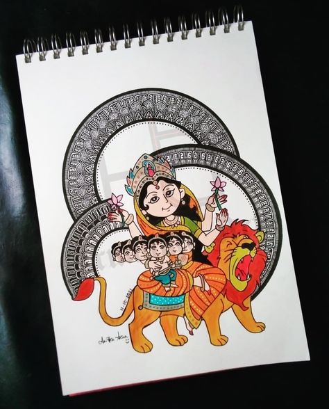 Navadurga(SKANDAMATA)🙏 Skandamata Devi, God Durga, Navratri Drawing, Nava Durga, Navratri 2024, God Drawing, God Painting, Mandala Illustration, Durga Pooja