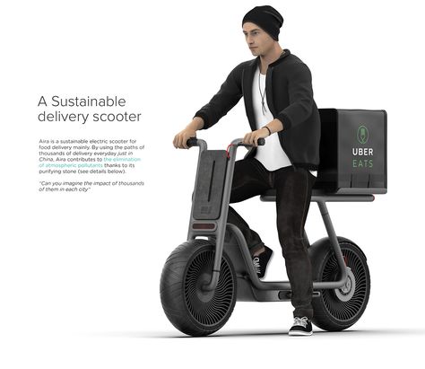 AIRA - A Sustainable Delivery Scooter on Behance Delivery Scooter, Electric Scooter Design, Biking Diy, Motorbike Design, Scooter Design, Motorcycles And Scooter, Cargo Bike, E Scooter, Motorcycle Style