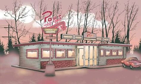 Retro Diner Drawing, Pops Diner, Diner Decor, Wallpaper Notebook, Sims 4 House Plans, Monster House, Sims Building, Retro Diner, Retro Sign