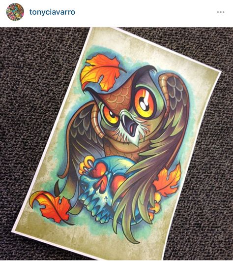 Tony Ciavarro owl New School Owl Tattoo, Tony Ciavarro, Colored Tattoo Design, Paradise Tattoo, Owl Tattoo Design, Flash Tattoo Designs, Old School Tattoo Designs, Artist Supplies, Girly Wall Art