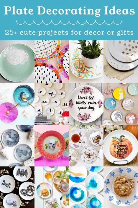 Learn how to decorate plates for your home decor or celebrations using one of these unique ideas! These are perfect for beginning crafters. Plate Diy Ideas, Decorate Plates Diy, Modge Podge Plates, Painting Ideas On Plates, Plates Decoration Ideas, Paint On Ceramic Plate Diy, Diy Plate Decorating, Painting Plates Ideas, Diy Painted Plates Food Safe